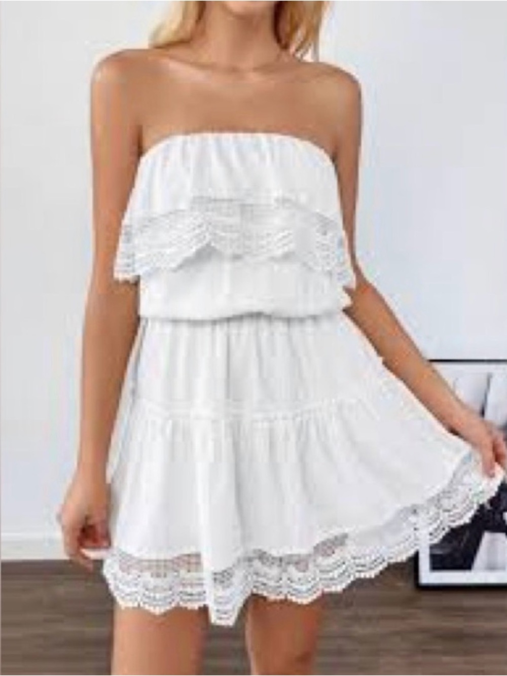 Melissa Odabash Salma Strapless Macramé Lace-trimmed Woven Mini Dress size large - Picture 10 of 10